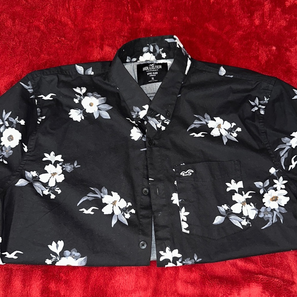 Black Floral Hollister Button Up
